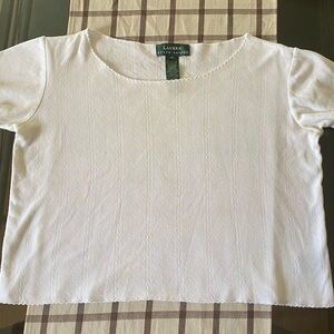 Lauren Ralph Lauren White Textured Knit Short Sleeve Top Size Medium